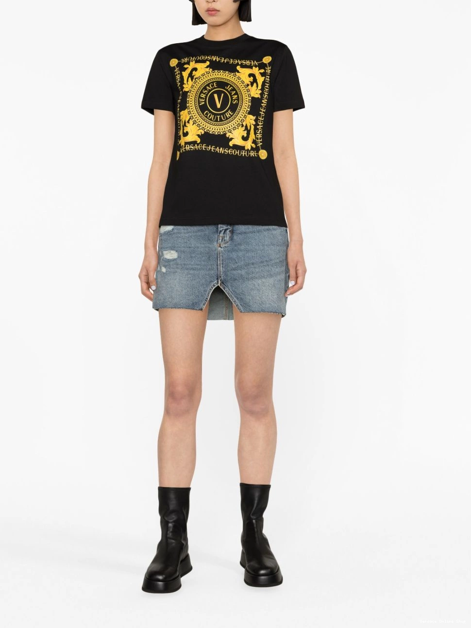 Cheap Logo Couture Women Versace Couture-print T-shirt Jeans 0627